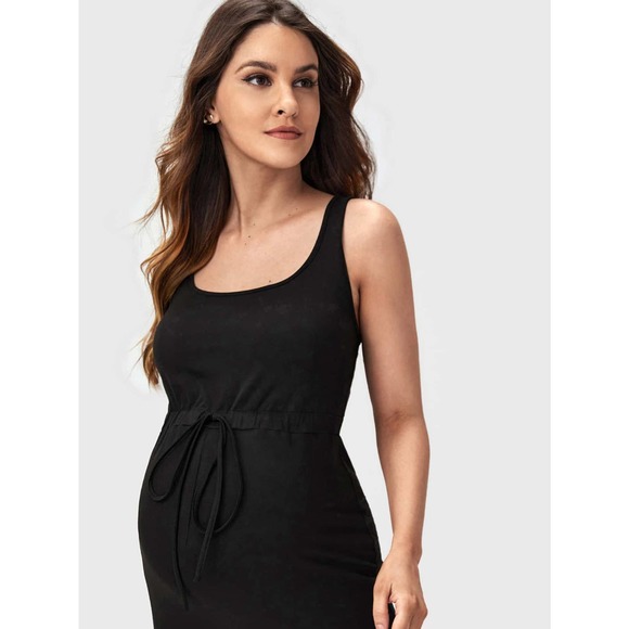 Maternity Drawstring High Waist Tank Jumpsuit black - Picture 3 of 8